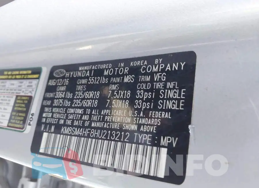 KM8SM4HF8HU213212 Photo# 9