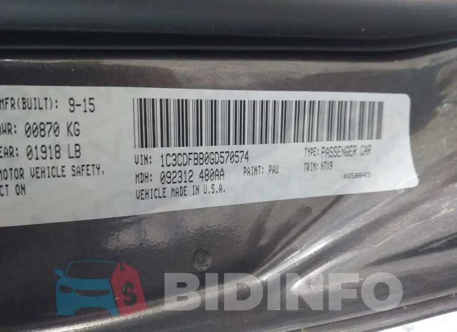 1C3CDFBB0GD570574 Photo# 9