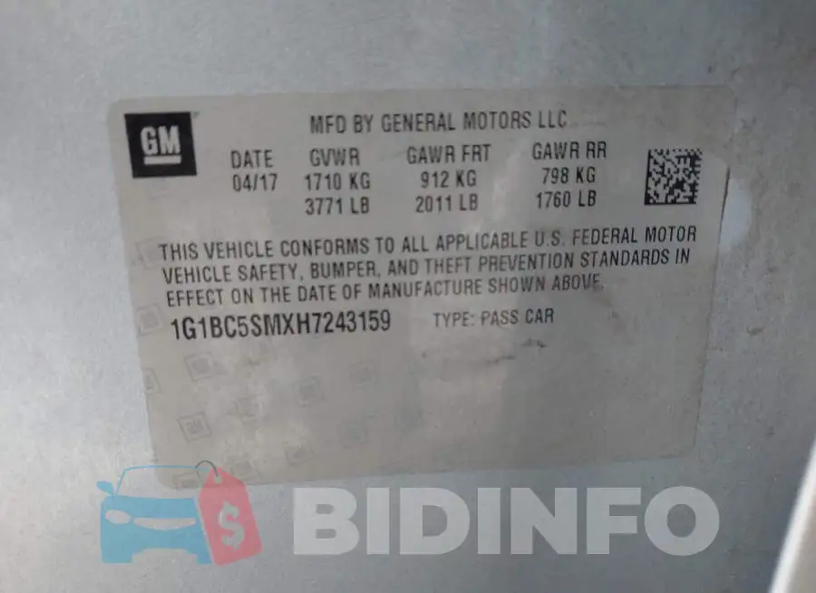 1G1BC5SMXH7243159 Photo# 9