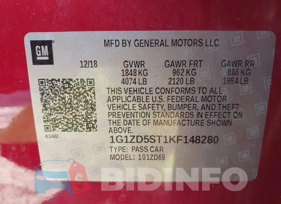 1G1ZD5ST1KF148280 Photo# 9