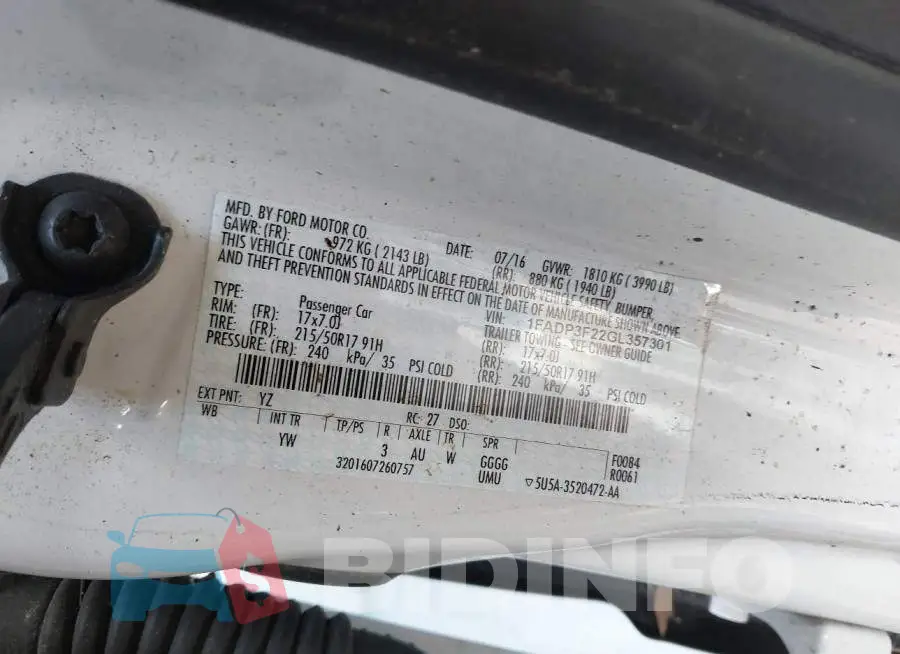 1FADP3F22GL357301 Photo# 9