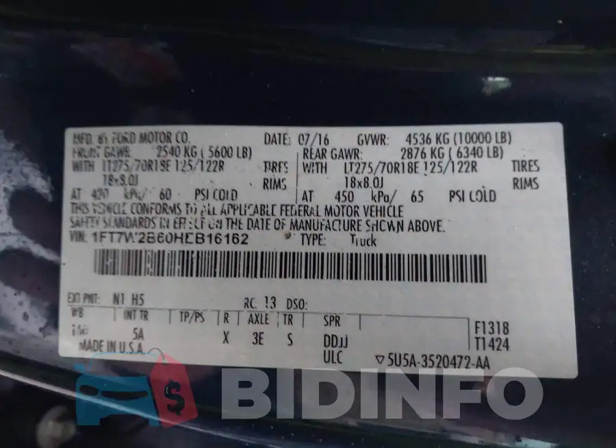 1FT7W2B60HEB16162 Photo# 9