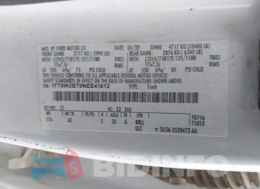 1FT8W2BT0NEE41612 Photo# 8
