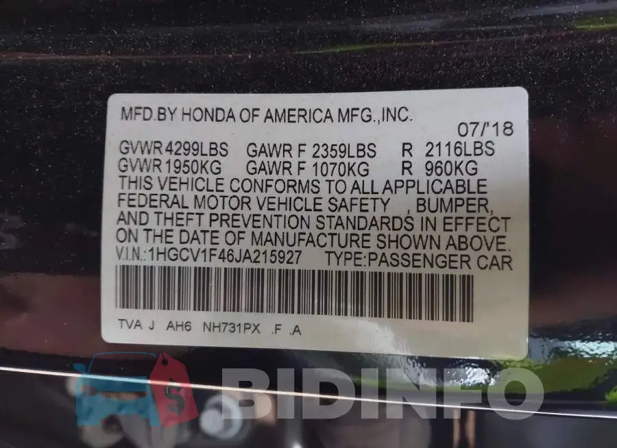 1HGCV1F46JA215927 Photo# 9