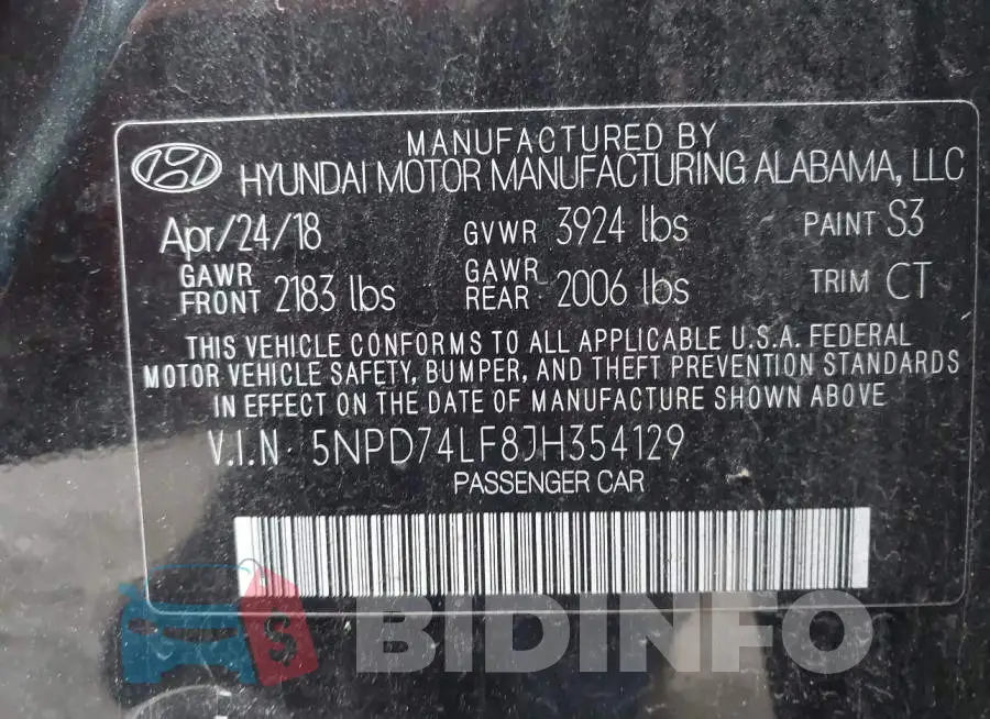 5NPD74LF8JH354129 Photo# 9