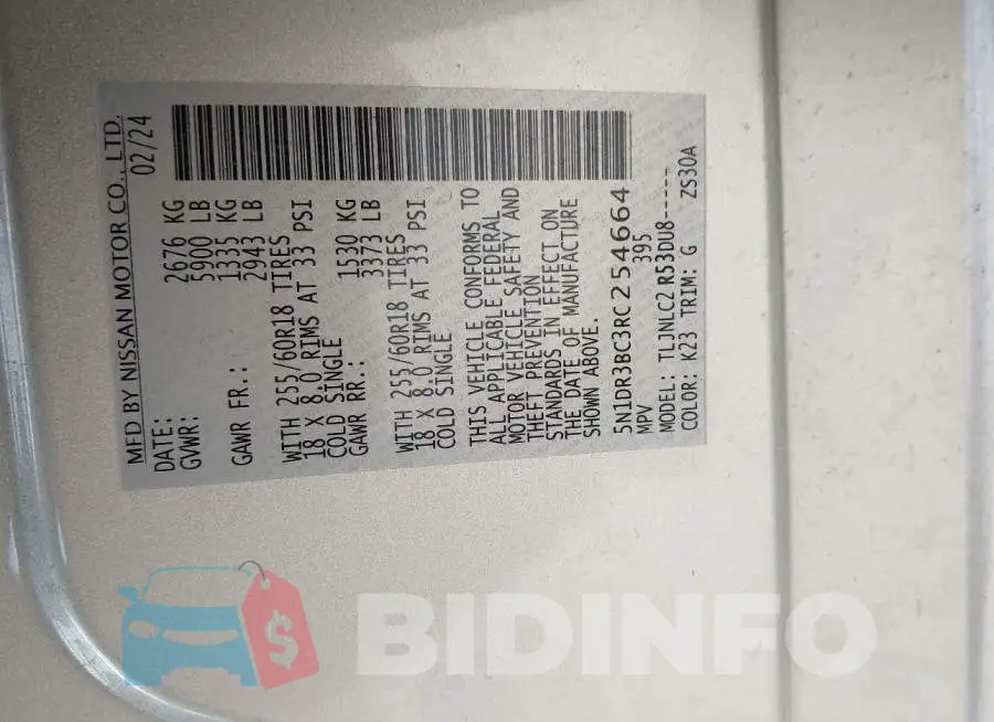 5N1DR3BC3RC254664 Photo# 9