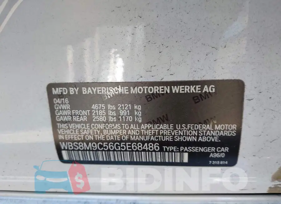 WBS8M9C56G5E68486 Photo# 9