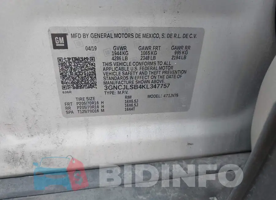 3GNCJLSB4KL347757 Photo# 9
