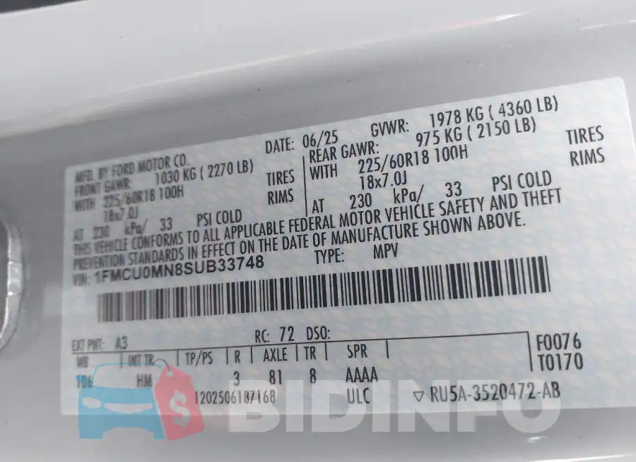 1FMCU0MN8SUB33748 Photo# 9