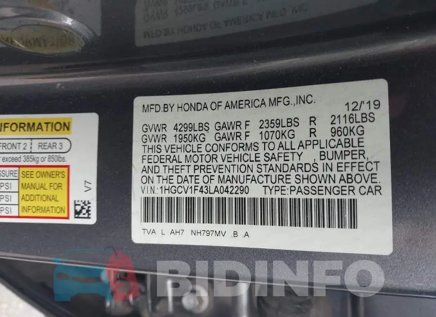 1HGCV1F43LA042290 Photo# 9