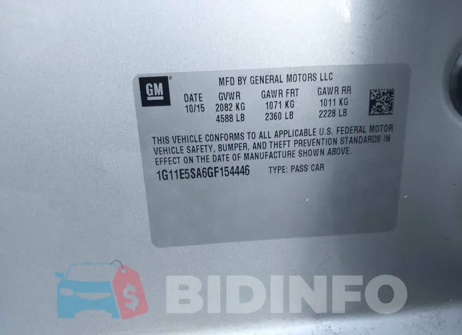 1G11E5SA6GF154446 Photo# 9
