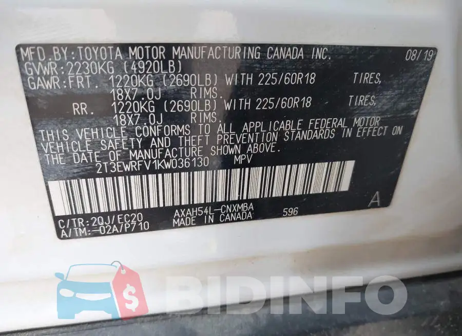 2T3EWRFV1KW036130 Photo# 9