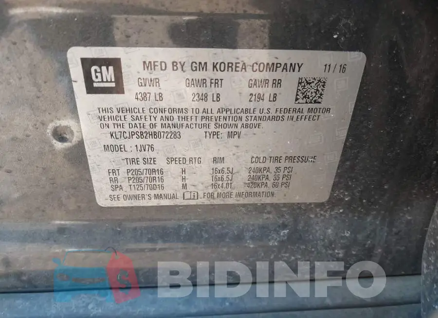KL7CJPSB2HB072283 Photo# 9