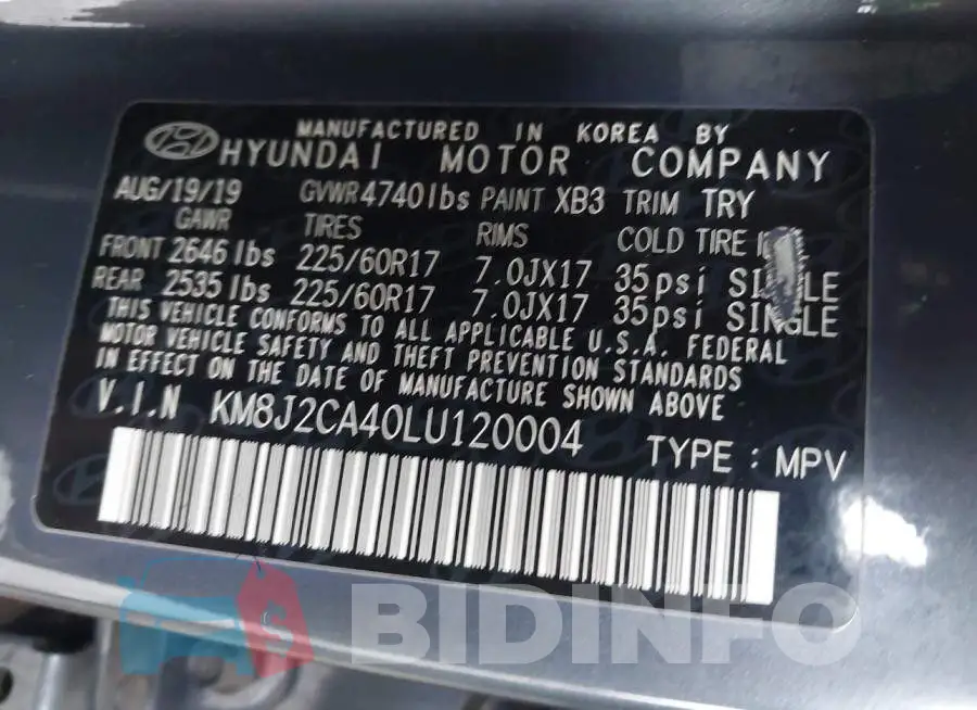KM8J2CA40LU120004 Photo# 9
