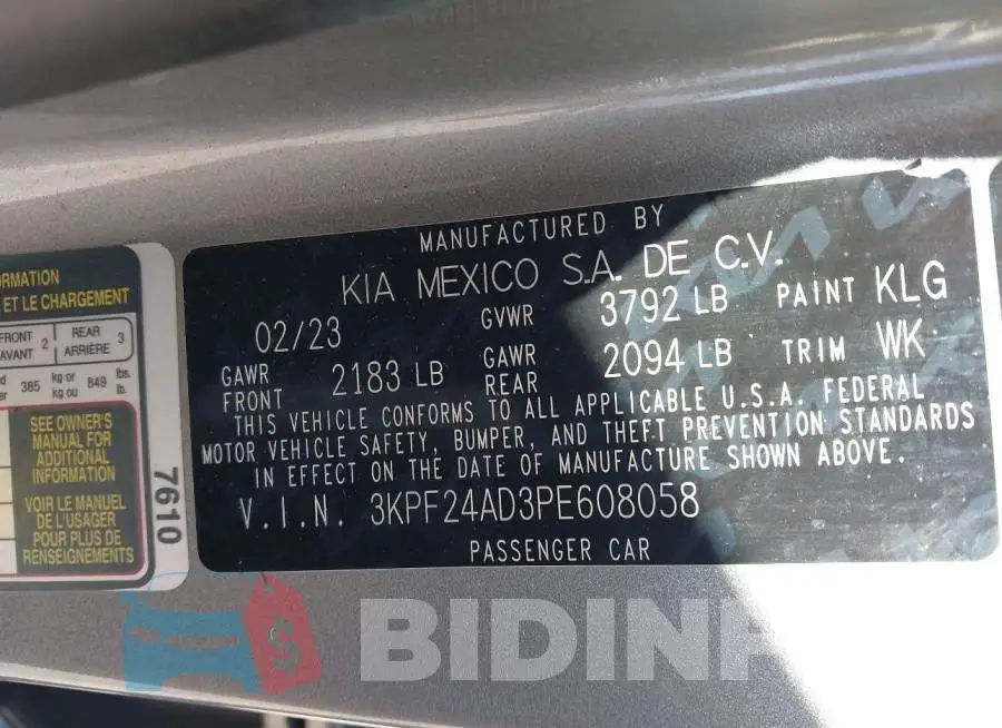 3KPF24AD3PE608058 Photo# 9