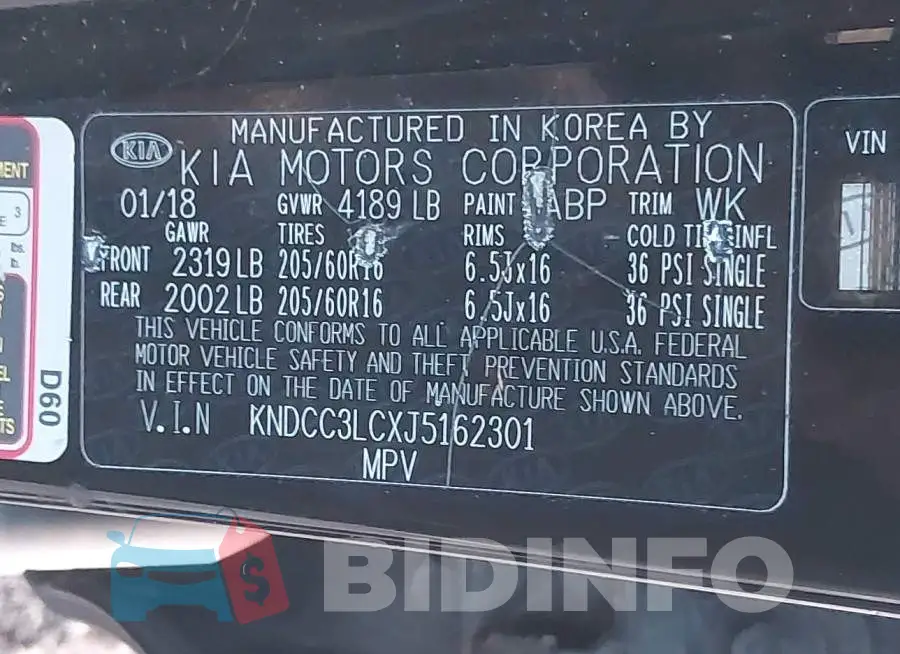 KNDCC3LCXJ5162301 Photo# 9