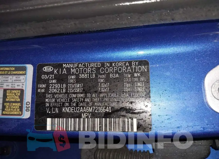 KNDEU2AA6M7216641 Photo# 9