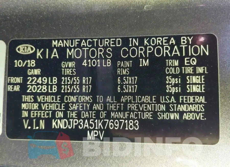 KNDJP3A51K7697183 Photo# 9