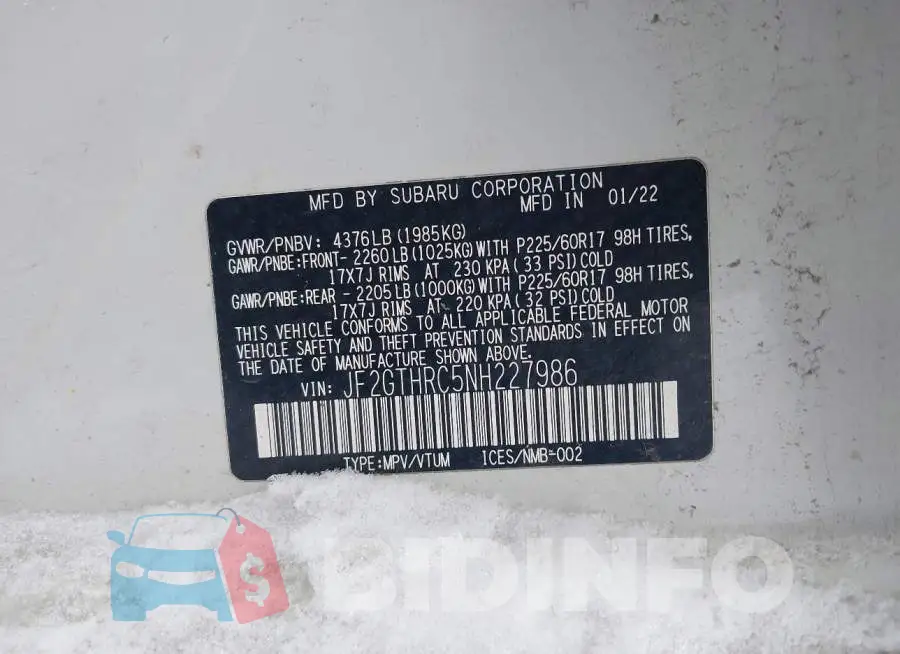 JF2GTHRC5NH227986 Photo# 9