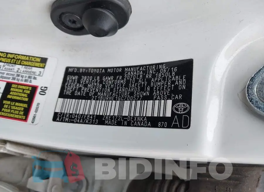 2T1BURHE1GC700577 Photo# 9