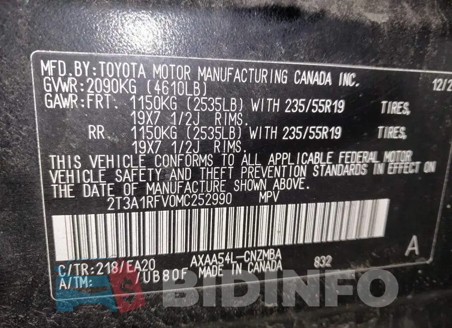 2T3A1RFV0MC252990 Photo# 9