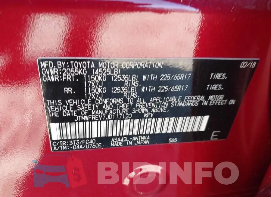 JTMWFREV7JD117120 Photo# 9
