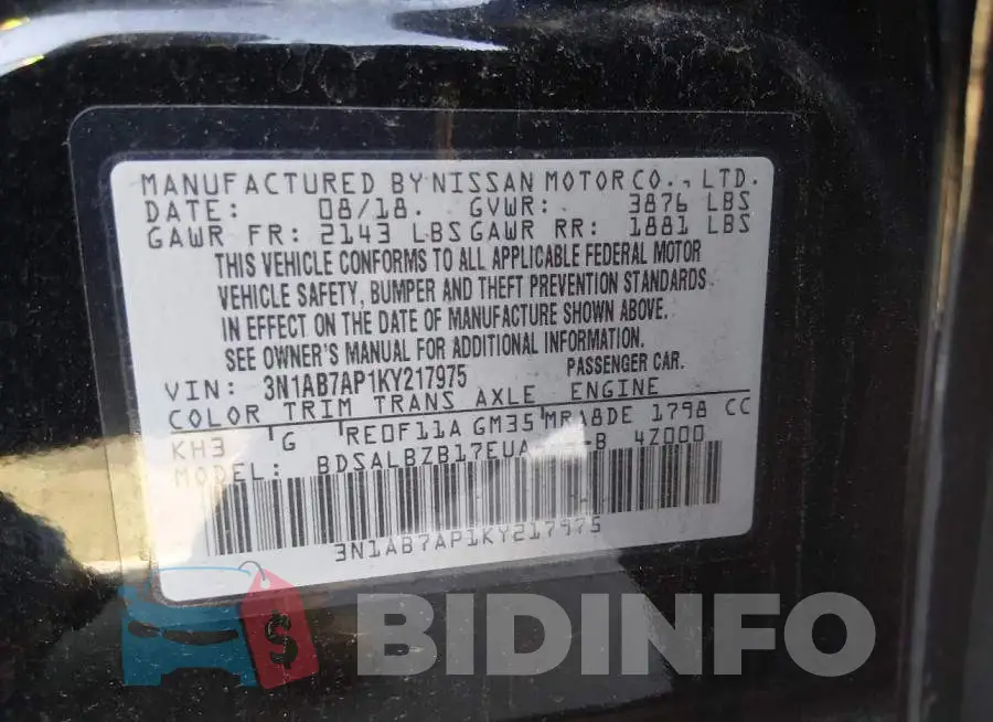 3N1AB7AP1KY217975 Photo# 9