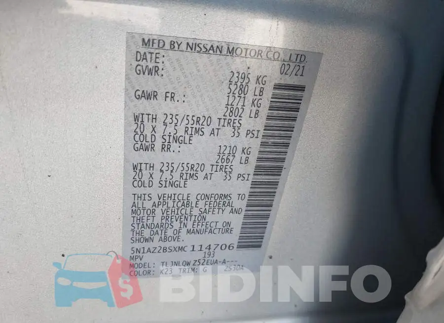 5N1AZ2BSXMC114706 Photo# 9