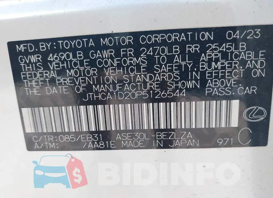 JTHCA1D20P5126544 Photo# 9