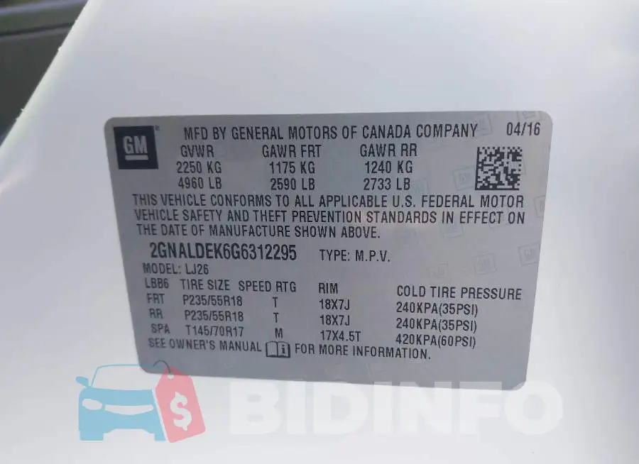 2GNALDEK6G6312295 Photo# 9