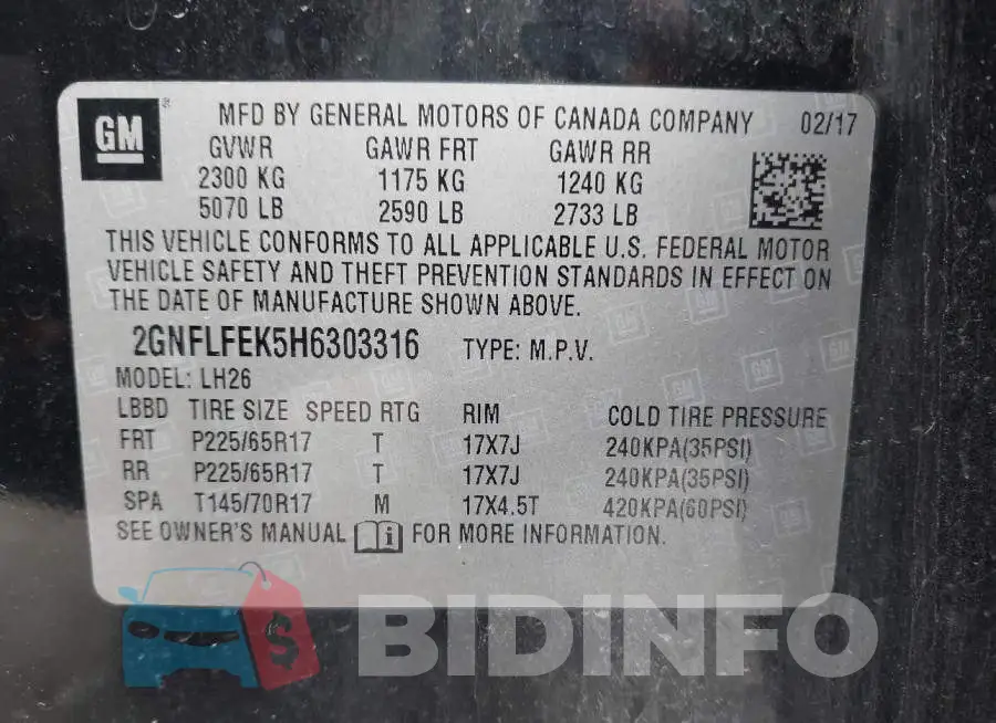 2GNFLFEK5H6303316 Photo# 9