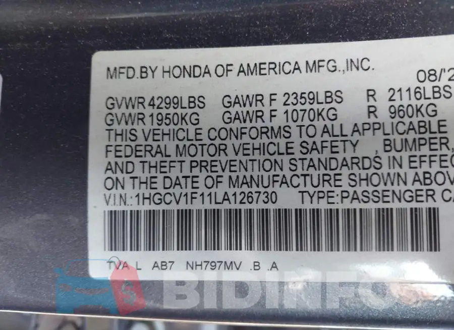 1HGCV1F11LA126730 Photo# 9