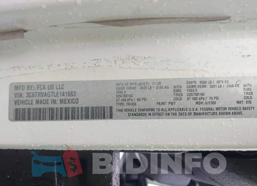3C6TRVAG7LE141663 Photo# 9
