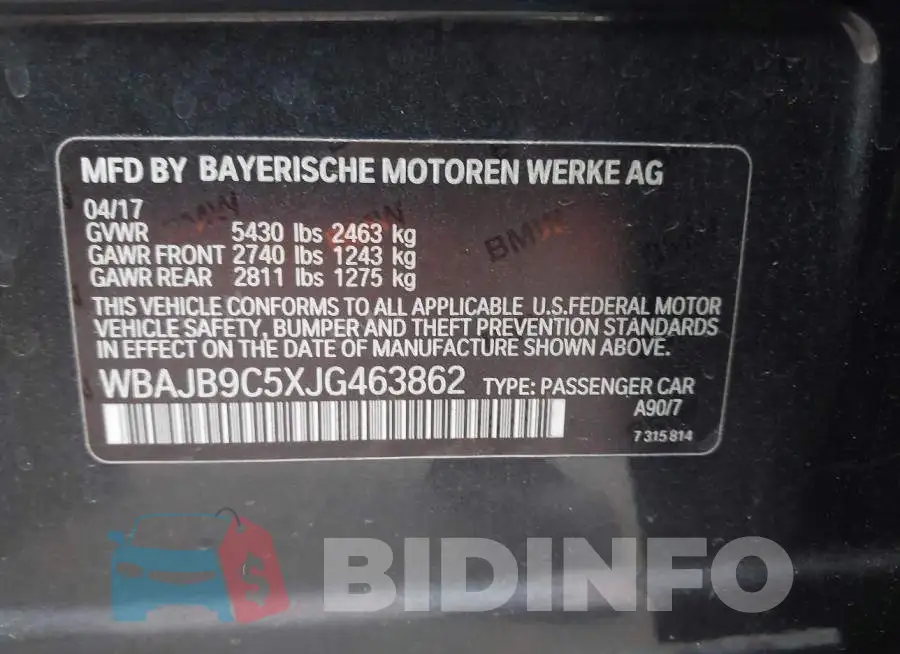 WBAJB9C5XJG463862 Photo# 9