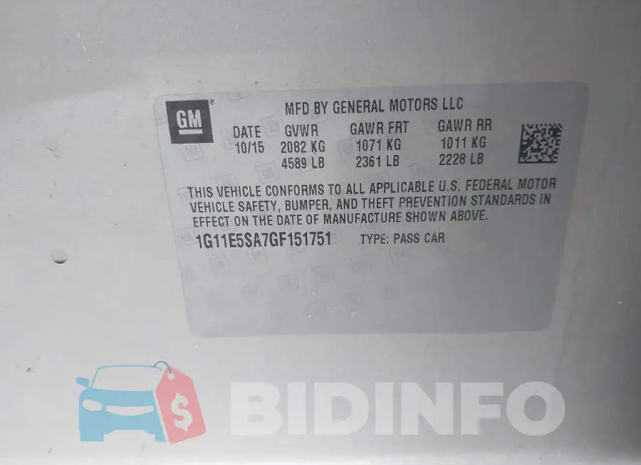 1G11E5SA7GF151751 Photo# 9