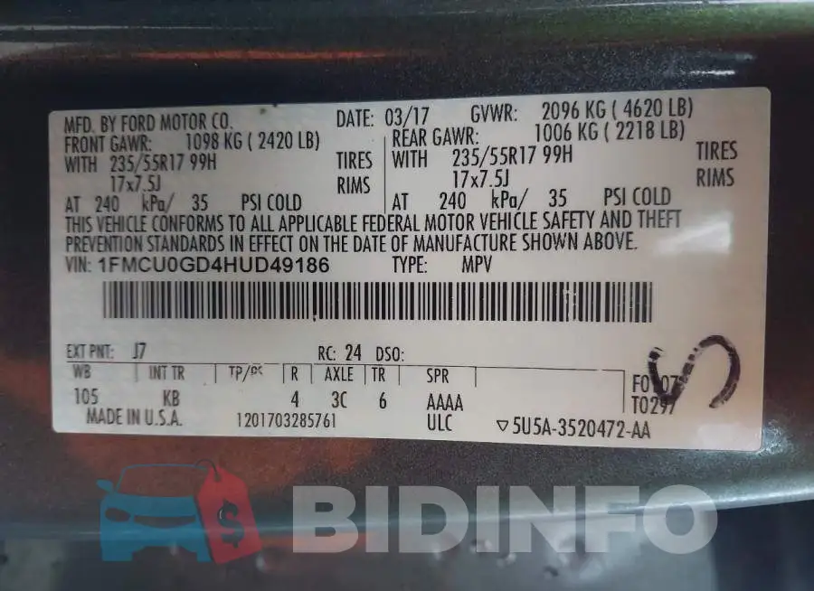 1FMCU0GD4HUD49186 Photo# 9
