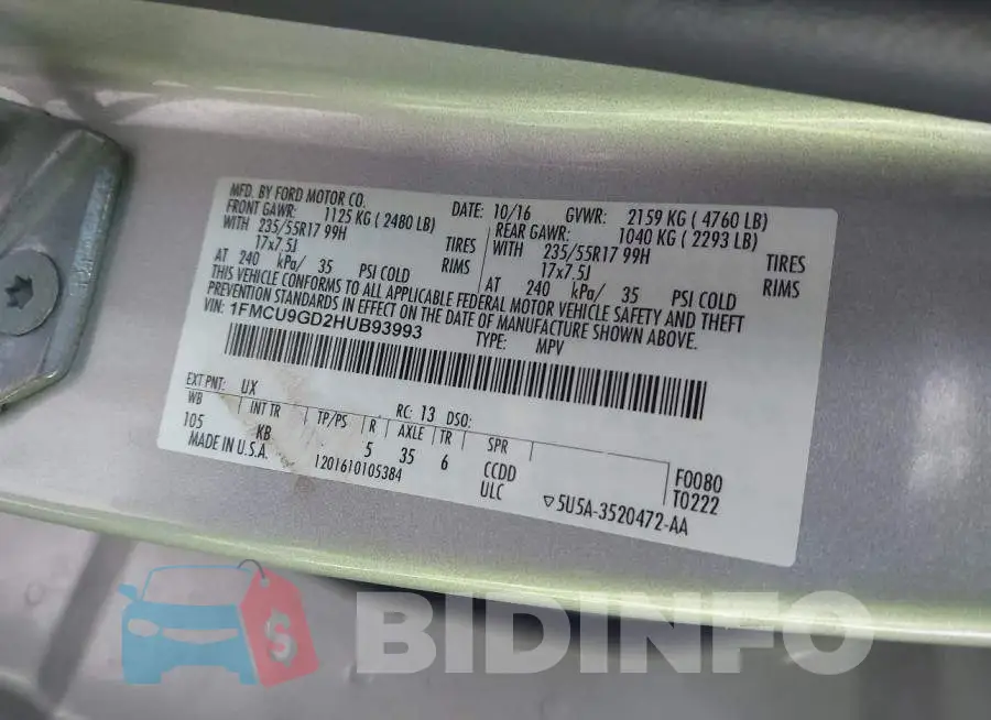 1FMCU9GD2HUB93993 Photo# 9