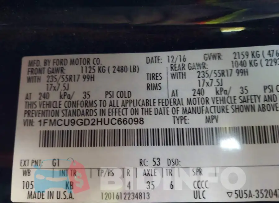 1FMCU9GD2HUC66098 Photo# 9