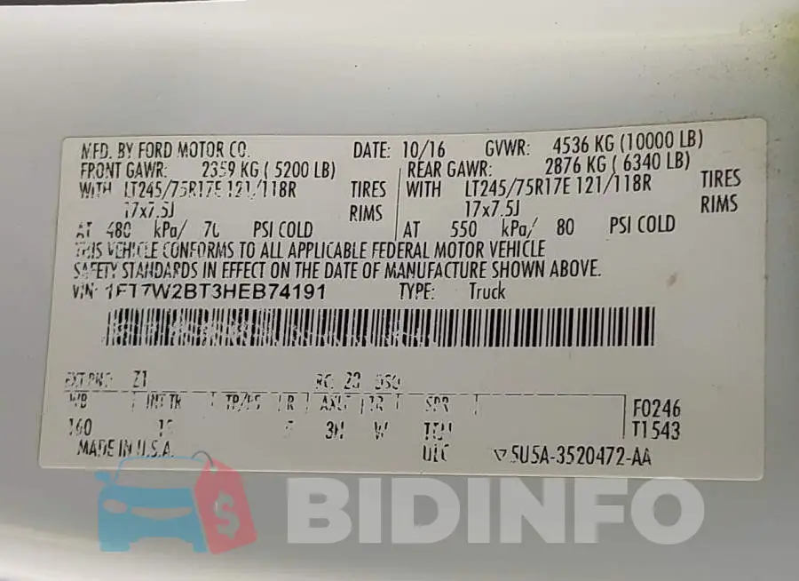 1FT7W2BT3HEB74191 Photo# 9