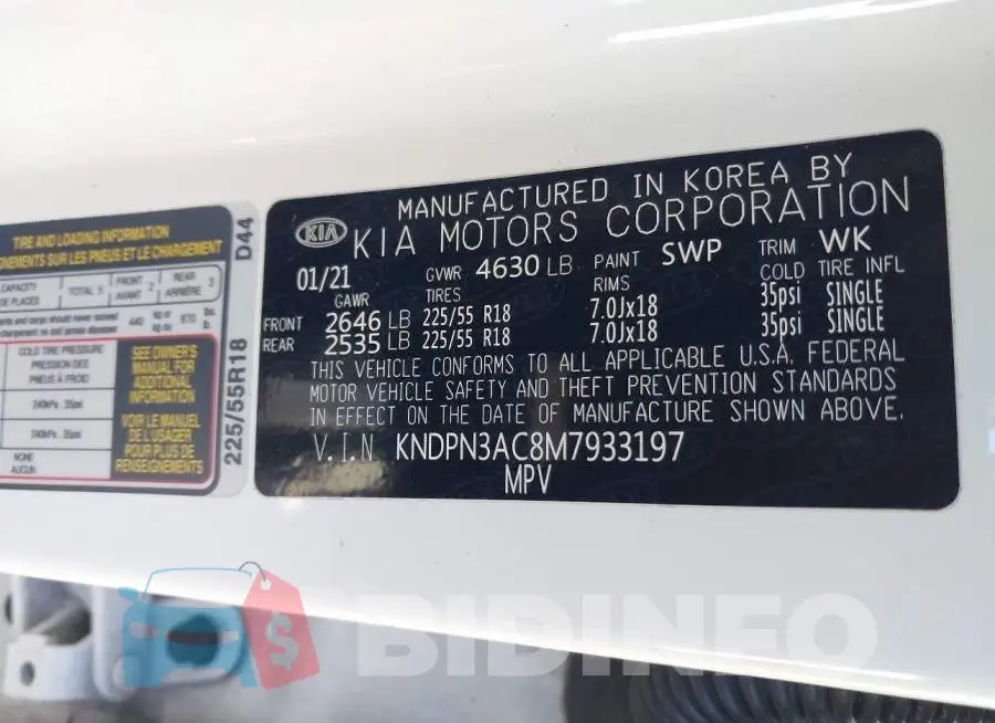 KNDPN3AC8M7933197 Photo# 9