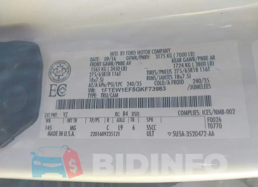 1FTEW1EF5GKF73983 Photo# 9