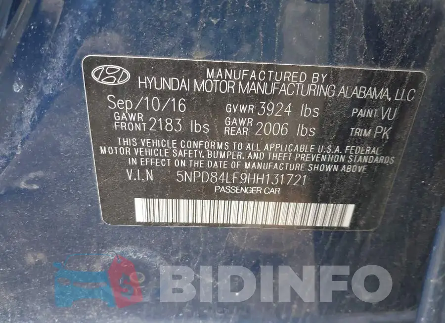 5NPD84LF9HH131721 Photo# 9