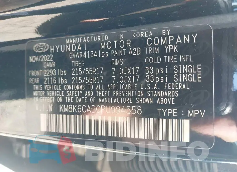 KM8K6CAB0PU994558 Photo# 9
