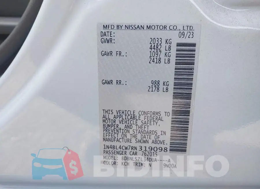 1N4BL4CW7RN319098 Photo# 9