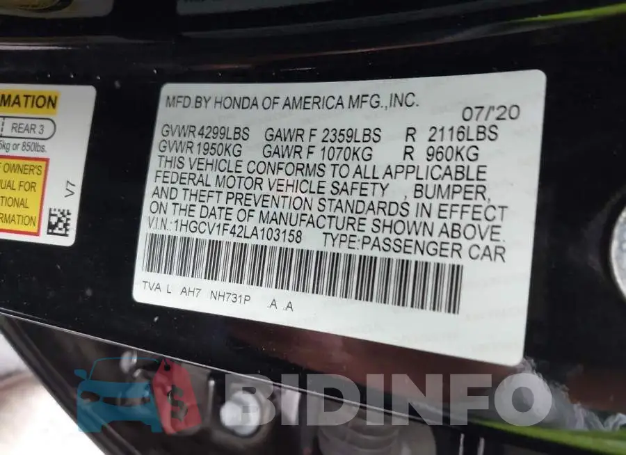 1HGCV1F42LA103158 Photo# 9