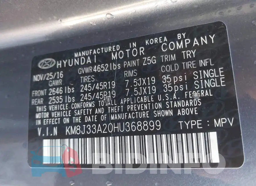 KM8J33A20HU368899 Photo# 9