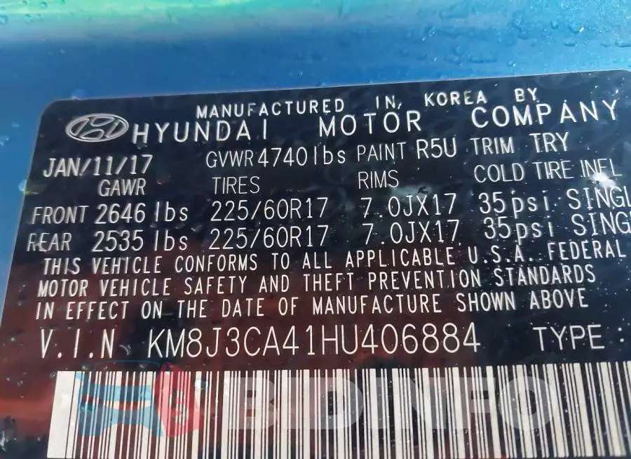 KM8J3CA41HU406884 Photo# 9