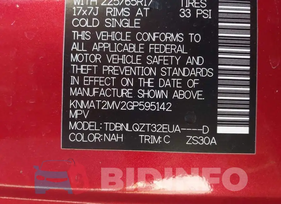 KNMAT2MV2GP595142 Photo# 9