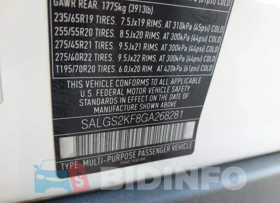 SALGS2KF8GA268281 Photo# 9