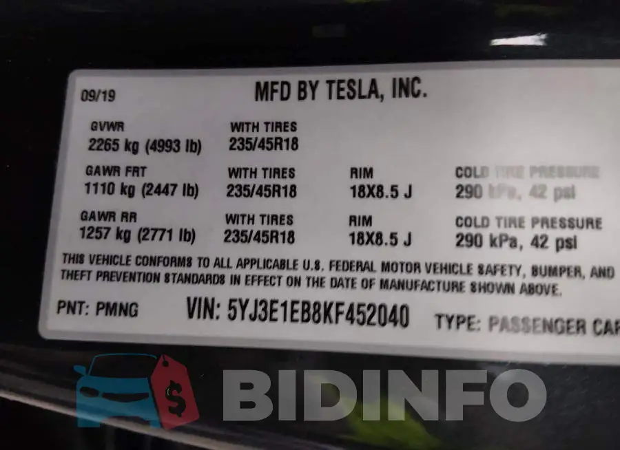 5YJ3E1EB8KF452040 Photo# 9